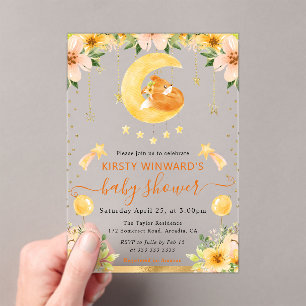 Invitaciones Acrílicas Watercolor Cute Floral Fox en el Baby Shower de la