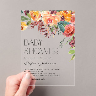 Invitaciones Acrílicas Watercolor Fall Floral Bouquet Baby Shower