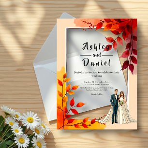 Invitaciones Acrílicas Watercolor Floral Bride Y Groom Fall Wedding