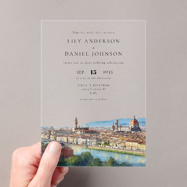 Invitaciones Acrílicas Watercolor Florence Italy Destination Wedding (Insitu (portátil))