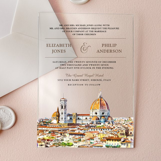 Invitaciones Acrílicas Watercolor Florence Italy Wedding (Subido por el creador)
