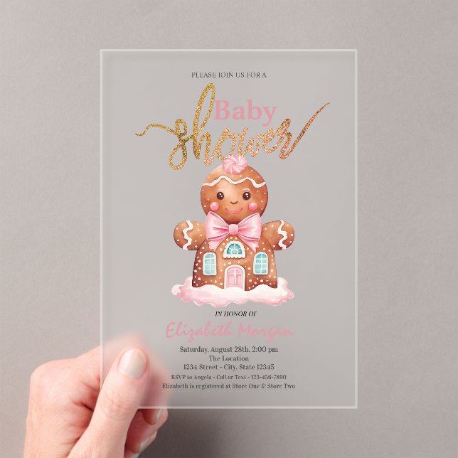 Invitaciones Acrílicas Watercolor Gingerbread Baby Shower Rosa (Insitu (portátil))
