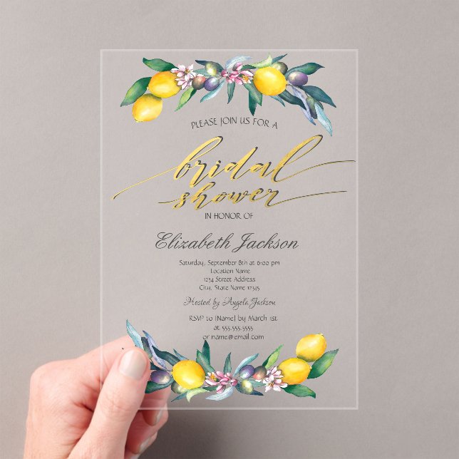 Invitaciones Acrílicas Watercolor Lemons Olives Bridal Shower (Insitu (portátil))