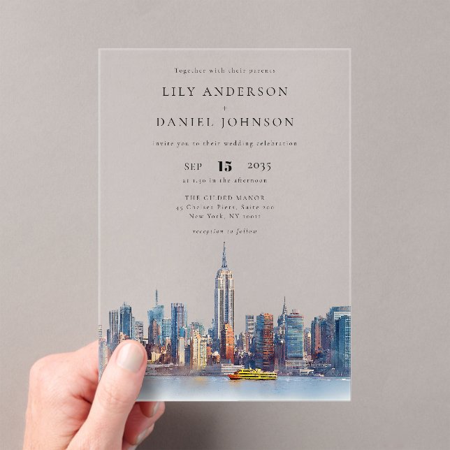 Invitaciones Acrílicas Watercolor New York Destination Wedding (Insitu (portátil))