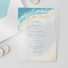 Invitaciones Acrílicas Watercolor Ocean Wave Beach Wedding