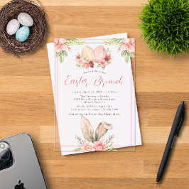 Invitaciones Acrílicas Watercolor Pastel Bunny Ears Floral Easter Brunch