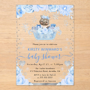 Invitaciones Acrílicas Watercolor Reindeer Floral Baby Shower