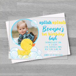 Invitaciones Acrílicas Watercolor Rubber Duck Photo Birthday