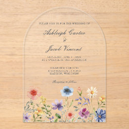 Invitaciones Acrílicas Watercolor Spring Garden Wildflower Wedding