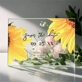 Invitaciones Acrílicas Watercolor Sunflowers Wedding Save the Date Card