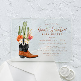 Invitaciones Acrílicas Watercolor Western Boot Scootin' Baby Shower