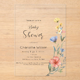 Invitaciones Acrílicas Watercolor Wildflower Baby Shower