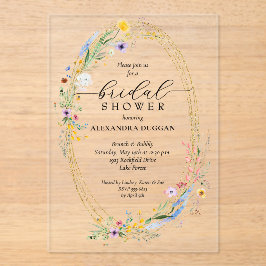 Invitaciones Acrílicas Watercolor Wildflower Wreath Bridal Shower