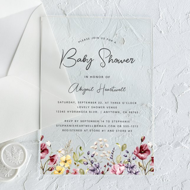 Invitaciones Acrílicas Watercolor Wildflowers Baby Shower (Subido por el creador)