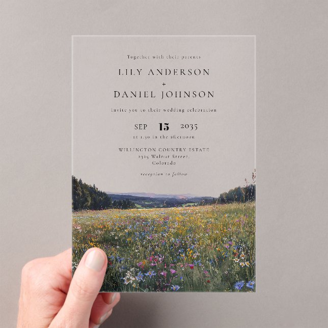 Invitaciones Acrílicas Watercolor Wildflowers Floral Meadow Wedding (Insitu (portátil))