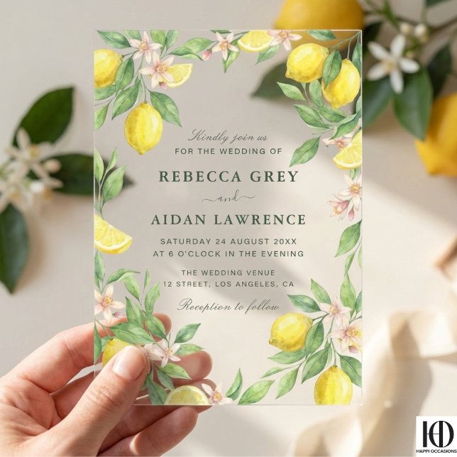 Invitaciones Acrílicas Watercolor Wreath Mediterranean Citrus Wedding (Subido por el creador)