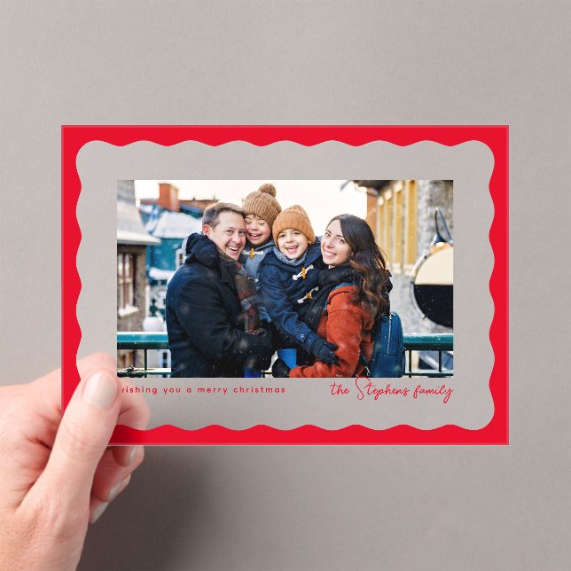 Invitaciones Acrílicas Wavy edge lindo simple Navidades rojos foto de vac (Insitu (portátil))