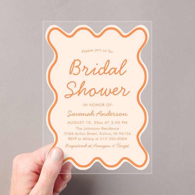 Invitaciones Acrílicas Wavy Modern Curvy Bold Peach Fuzz Bridal Shower (Insitu (portátil))