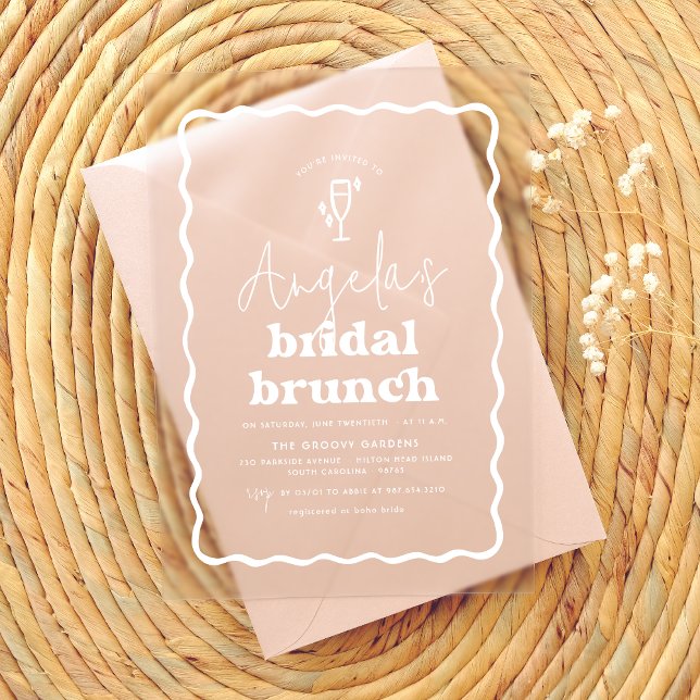 Invitaciones Acrílicas Wavy Retro Groovy Moderno Bruch Bridal Shower (Card Mock-up)