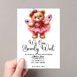 Invitaciones Acrílicas We Can Bearly Wait Girl Baby Shower Invitation