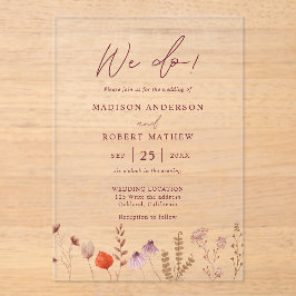 Invitaciones Acrílicas We Do! Boho Botanical Rustic Wildflower Wedding