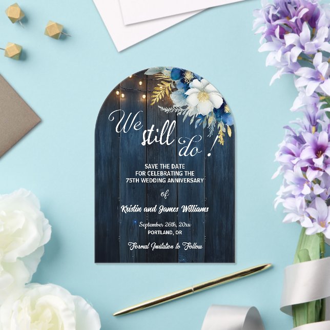 Invitaciones Acrílicas We Still Do 75th Wedding Anniversary String Lights (Insitu (Boda))