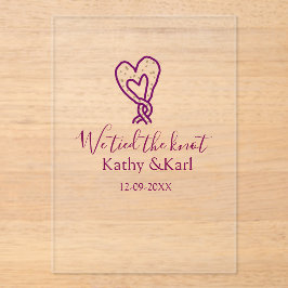 Invitaciones Acrílicas We tied the knot pink heart knots name date romant