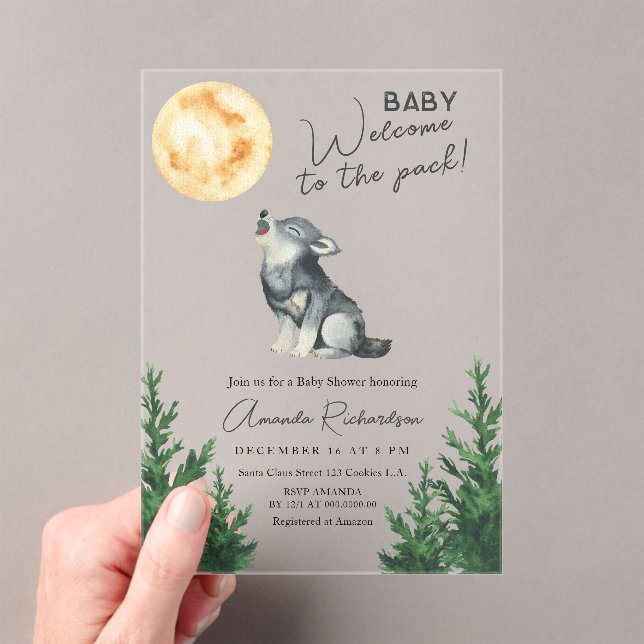 Invitaciones Acrílicas Welcome to the pack! Wolf Baby Shower (Insitu (portátil))