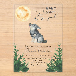 Invitaciones Acrílicas Welcome to the pack! Wolf Baby Shower