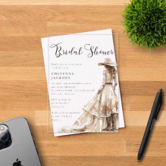 Invitaciones Acrílicas Western Cowgirl and Lace Bridal Shower  (Insitu (Tarjeta de Invitación))
