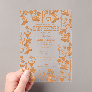 Invitaciones Acrílicas Western Earth Tone Country Boots Baby Shower
