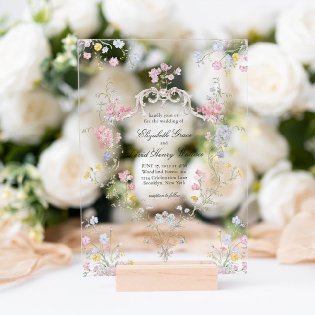 Invitaciones Acrílicas Whimsical Elegant Rococo Floral Crest Wedding (Subido por el creador)