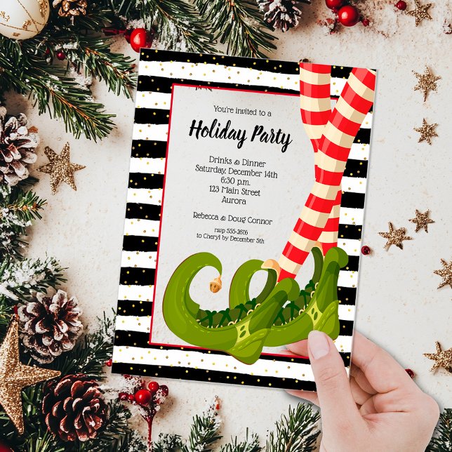 Invitaciones Acrílicas Whimsical Elf Legs Holiday Christmas Party (Whimsical elf legs holiday Christmas party ACRYLIC party invitations)