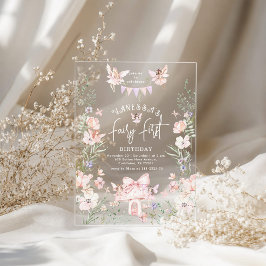 Invitaciones Acrílicas Whimsical Fairy First Birthday Enchanted forest