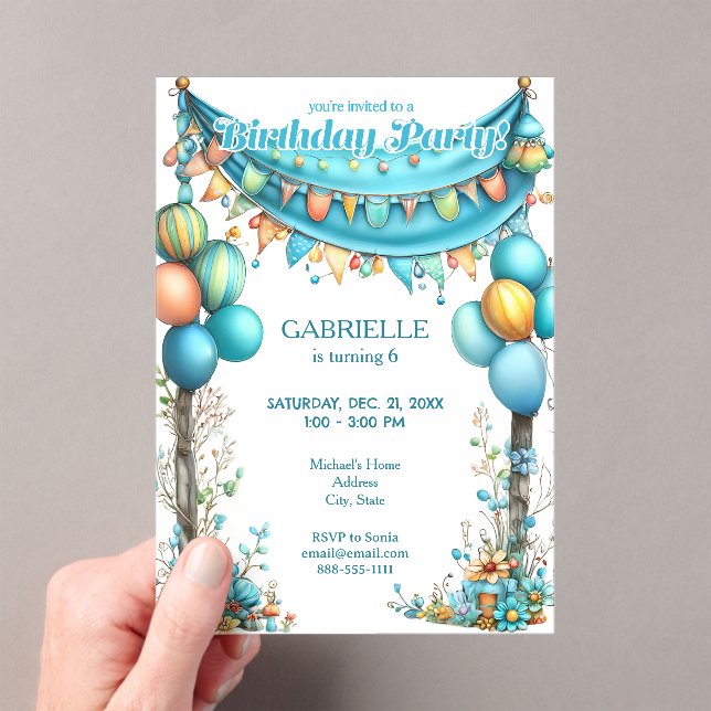 Invitaciones Acrílicas Whimsical Fun Teal Birthday  (Insitu (portátil))