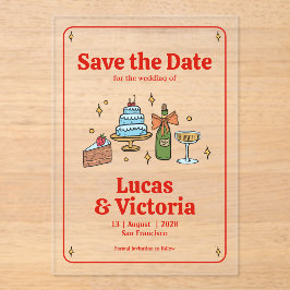 Invitaciones Acrílicas Whimsical Hand Drawn Bold Red Save the Date