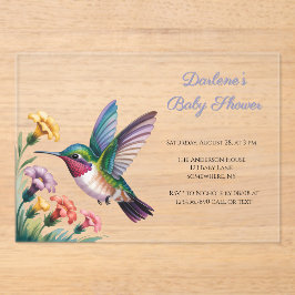 Invitaciones Acrílicas Whimsical Hummingbird Floral Baby Shower