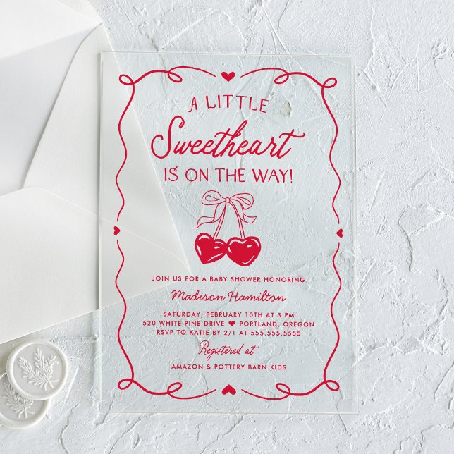 Invitaciones Acrílicas Whimsical Little Sweetheart Valentines Baby Shower (Subido por el creador)
