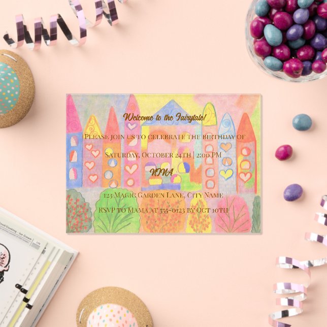 Invitaciones Acrílicas Whimsical Pastel Fairytale Castle Birthday (Insitu (Celebración))