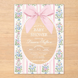 Invitaciones Acrílicas Whimsical Pink Bow Floral Baby Shower