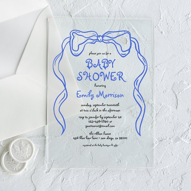 Invitaciones Acrílicas Whimsical Quirky Blue Bow Baby Boy Shower (Subido por el creador)