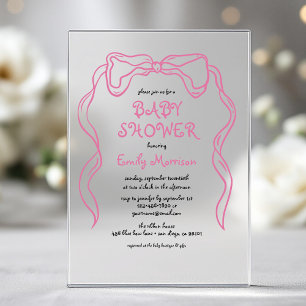 Invitaciones Acrílicas Whimsical Quirky Rubor Pink Bow Baby Shower