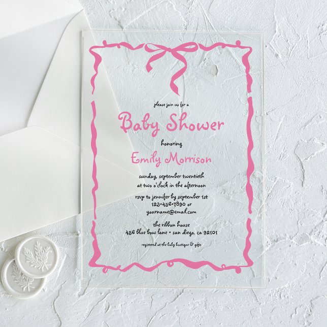 Invitaciones Acrílicas Whimsical Quirky Rubor Pink Bow Baby Shower (Subido por el creador)