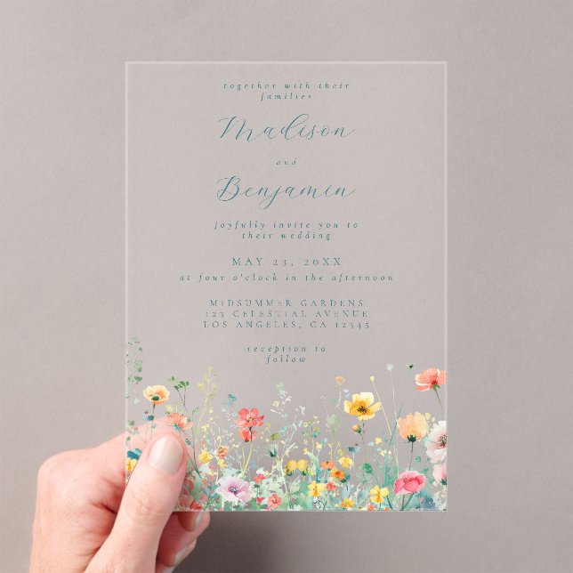 Invitaciones Acrílicas Whimsical Spring Wildflower Boda (Insitu (portátil))
