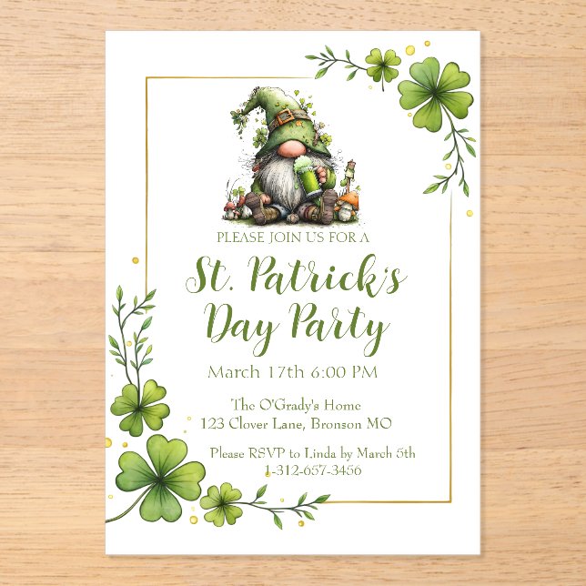 Invitaciones Acrílicas Whimsical St. Patrick’s Day Celebration Invite  (Anverso)