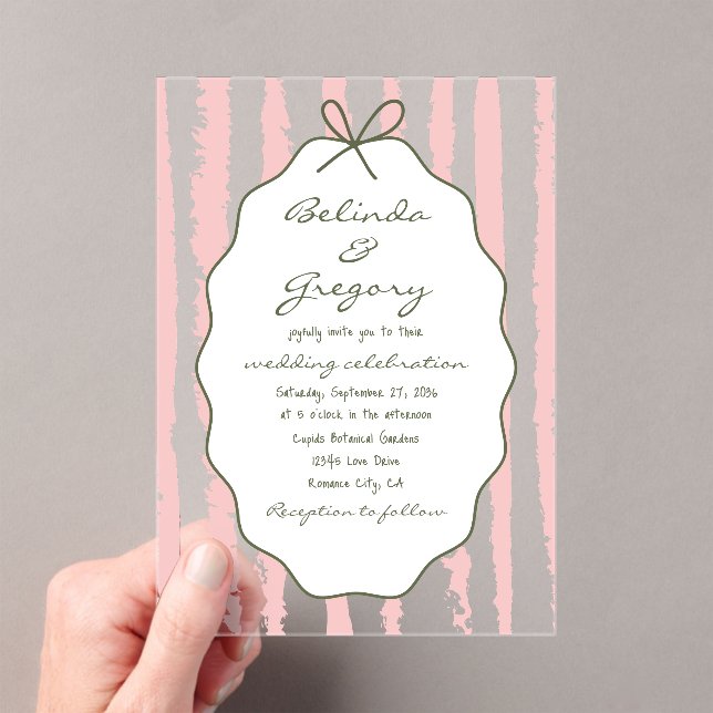 Invitaciones Acrílicas Whimsical Stripes Handwritten Painted Wedding  (Insitu (portátil))