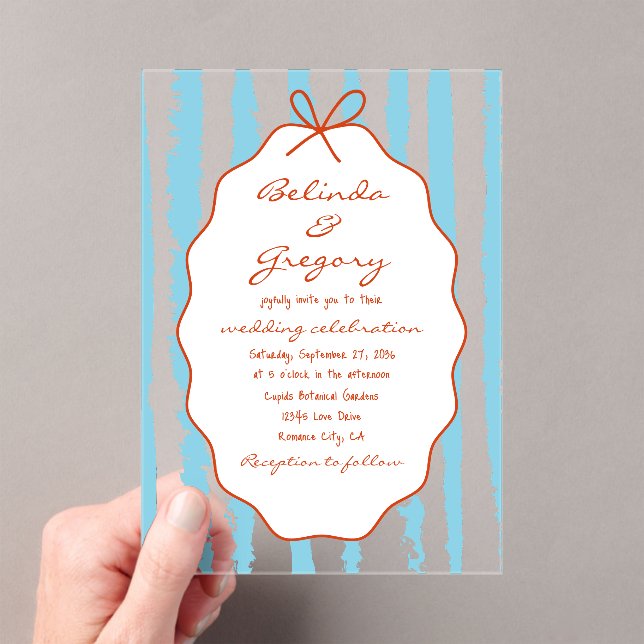 Invitaciones Acrílicas Whimsical Stripes Handwritten Painted Wedding  (Insitu (portátil))