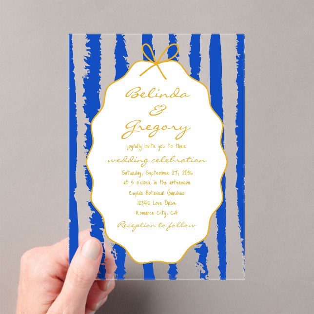 Invitaciones Acrílicas Whimsical Stripes Handwritten Painted Wedding  (Insitu (portátil))