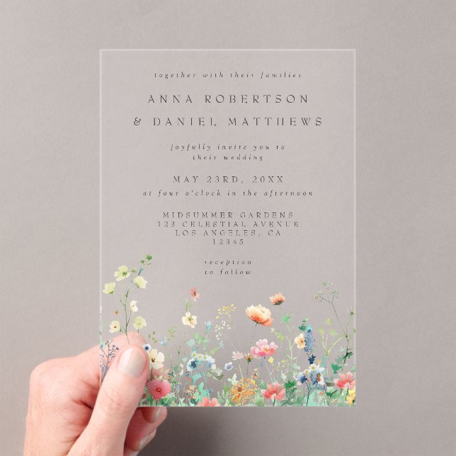 Invitaciones Acrílicas Whimsical Wildflower Meadow Boda (Insitu (portátil))