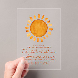 Invitaciones Acrílicas Whimsical Yellow Watercolor Sunshine Baby Shower